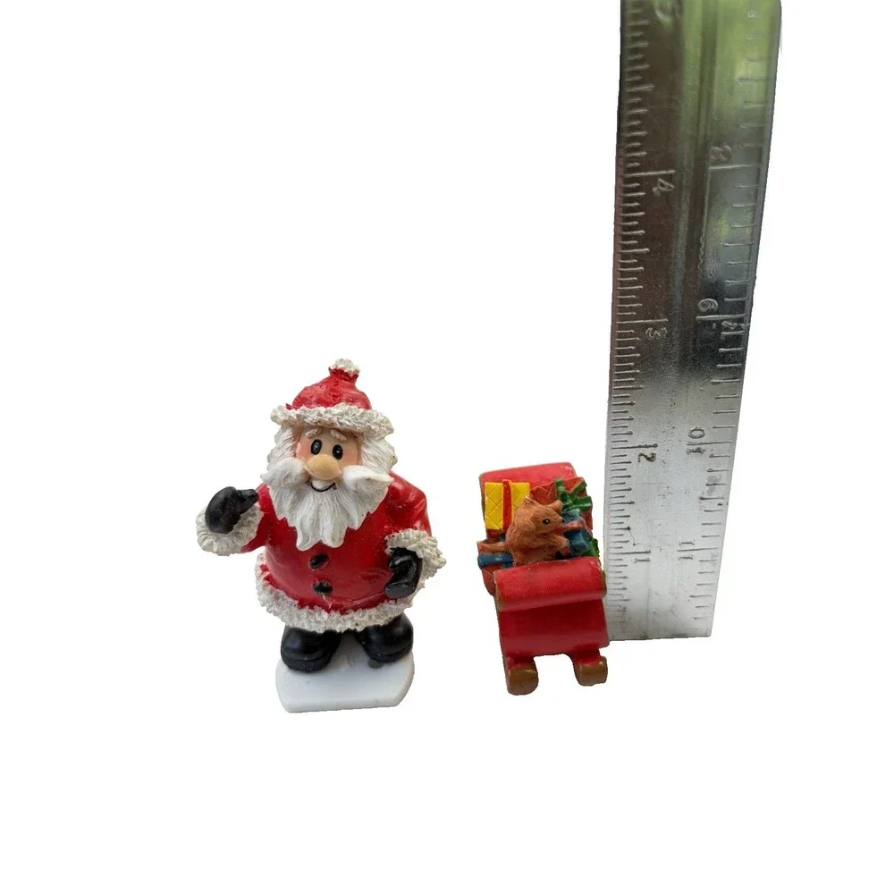 Vintage Santa Claus & Sleigh With Gifts Mouse Mini Figurine Set Christmas Decor